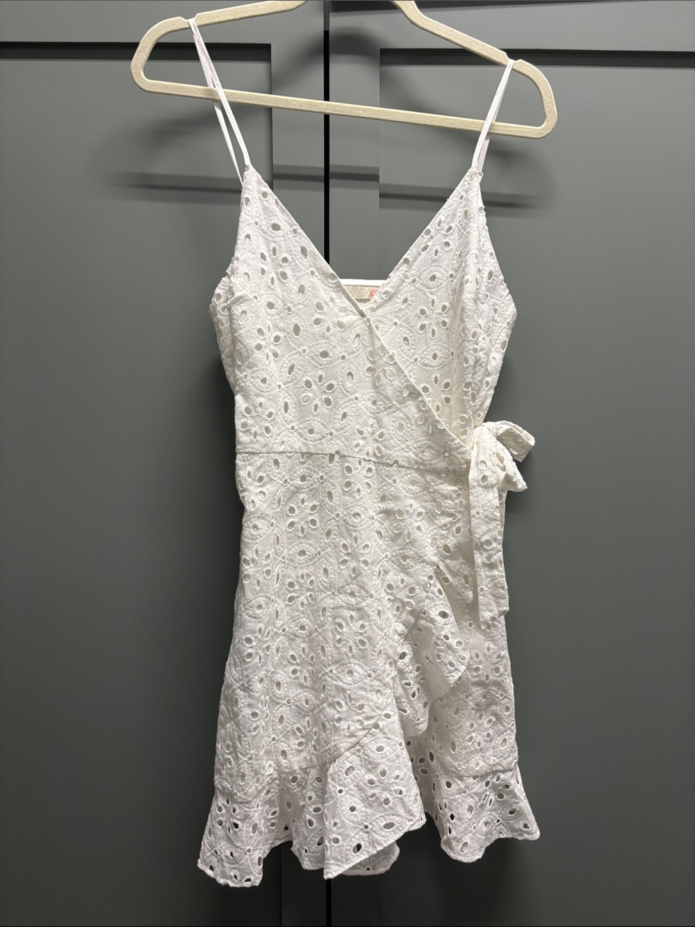 Gianni Bini White Eyelet Wrap Mini Dress